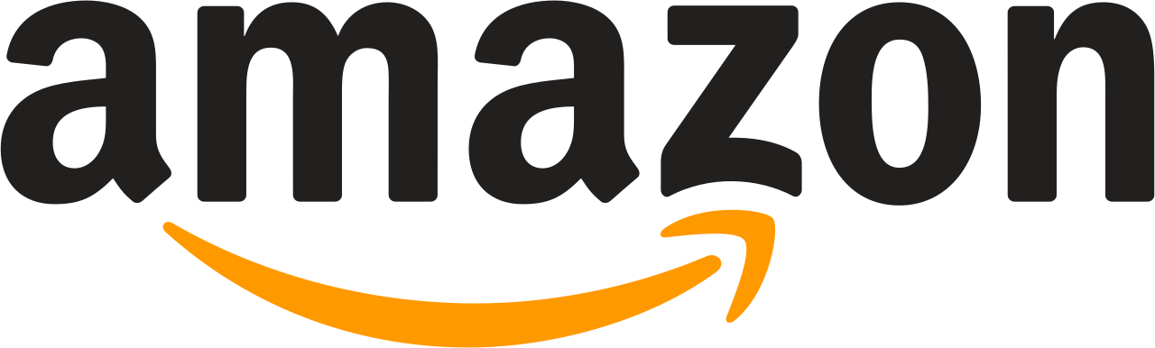 Amazon logo featuring the brand name in bold black letters with a curved orange arrow underneath, symbolizing delivery and customer satisfaction.